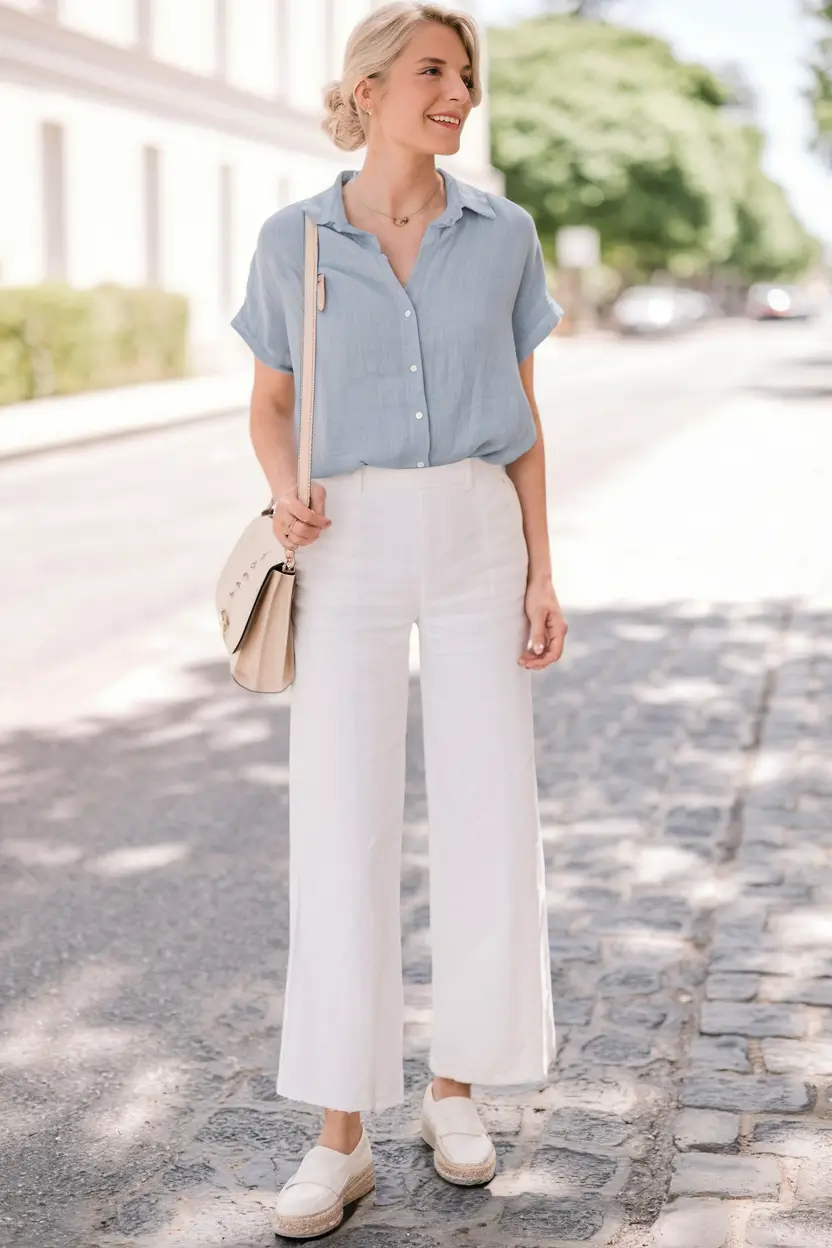 labor day outfits women Soft Blue & White for a Fresh Summer Look