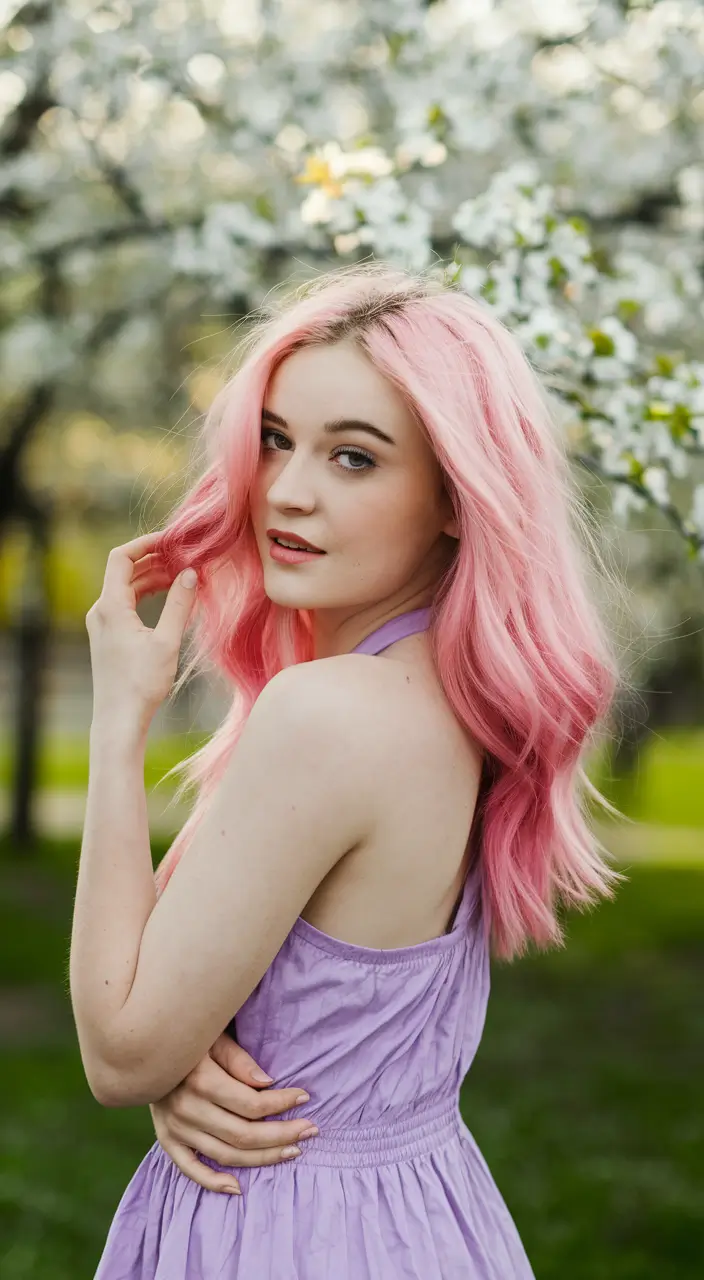 end of summer hair color Bubblegum Pink Waves