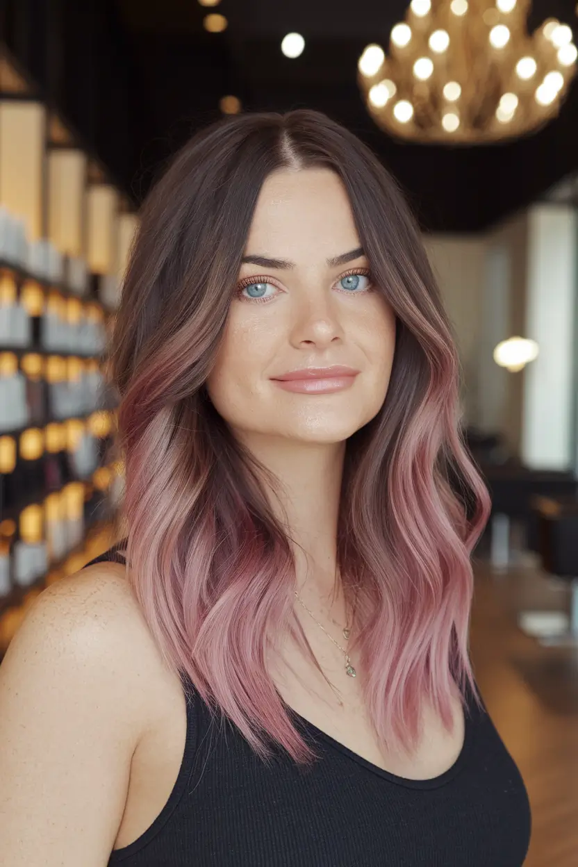 end of summer hair color Muted Rosewood Balayage