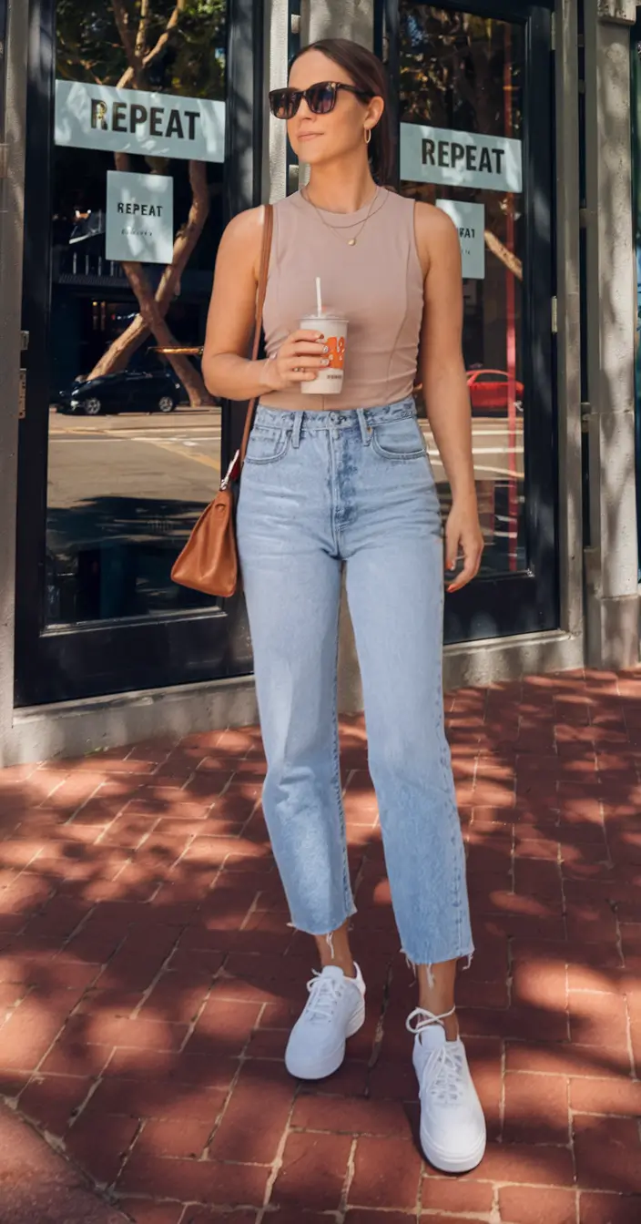 end of summer outfits Weekend Cool with High-Waist Denim