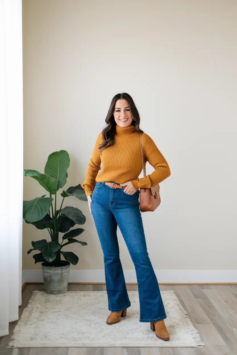 early-fall-outfits Mustard-Cozy-Knit-&-Denim-Vibes