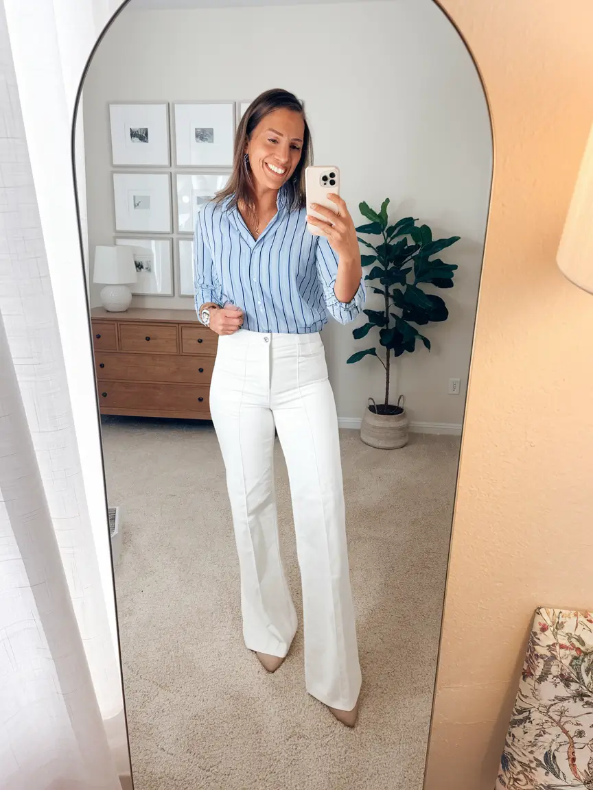 labor day outfits women tailored stripes with a touch of class