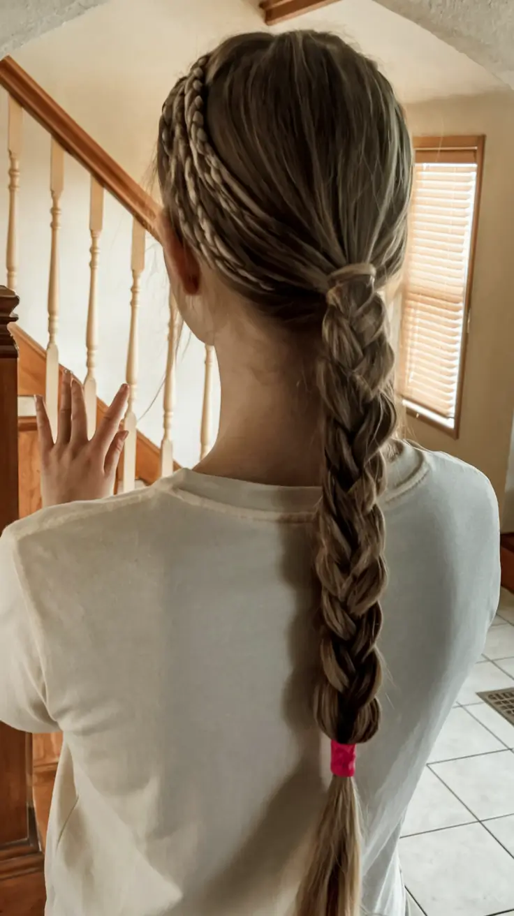hairstyles-for-school-2025-classic-braided-ponytail-with-pink-scrunchie
