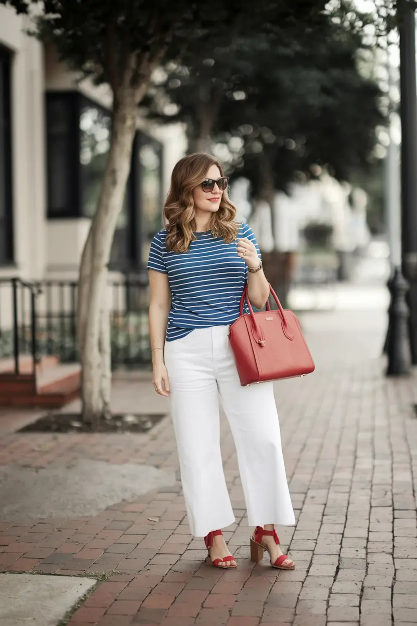labor day outfits women Effortless Summer Stripes with a Pop of Red