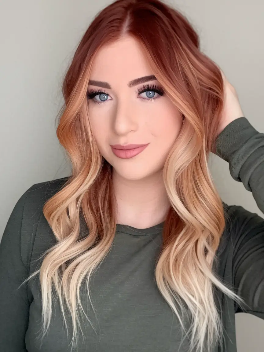 end-of-summer-hair-color-ideas-2025-Copper-to-Blonde-Fade