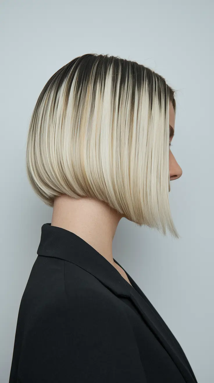 august hair color ideas blonde Platinum Sleek Bob with Ultra Cool Tones