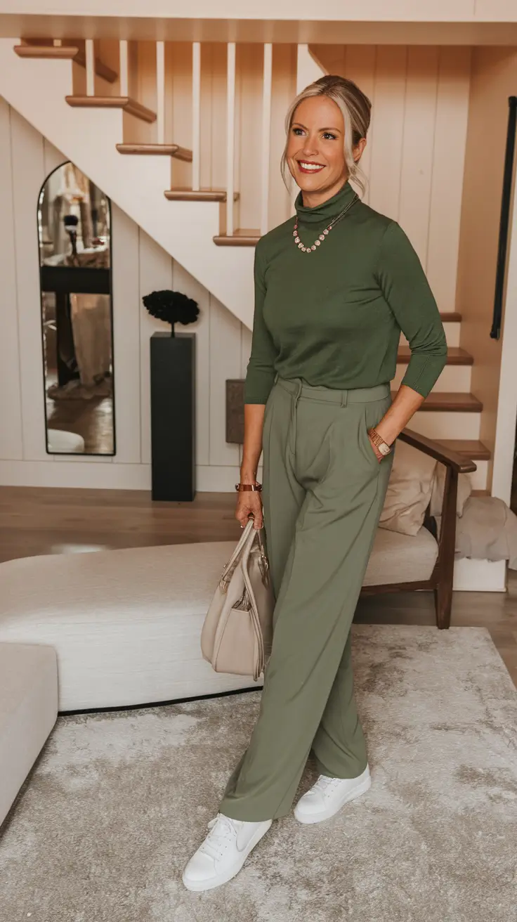 simple casual fall outfits Soft Monochrome in Modern Olive