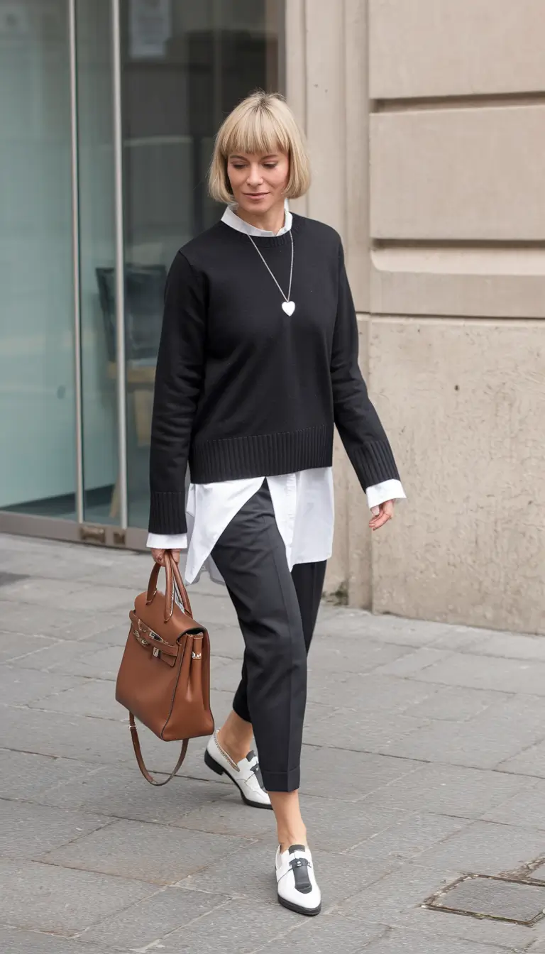 simple fall outfits for school casual Sharp Contrast with a Preppy Edge