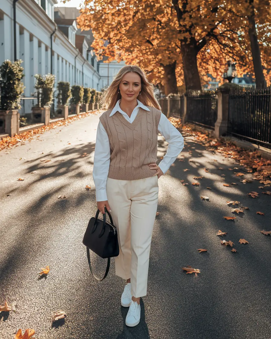 simple casual fall outfits Playful Confidence in Cream and Charcoal
