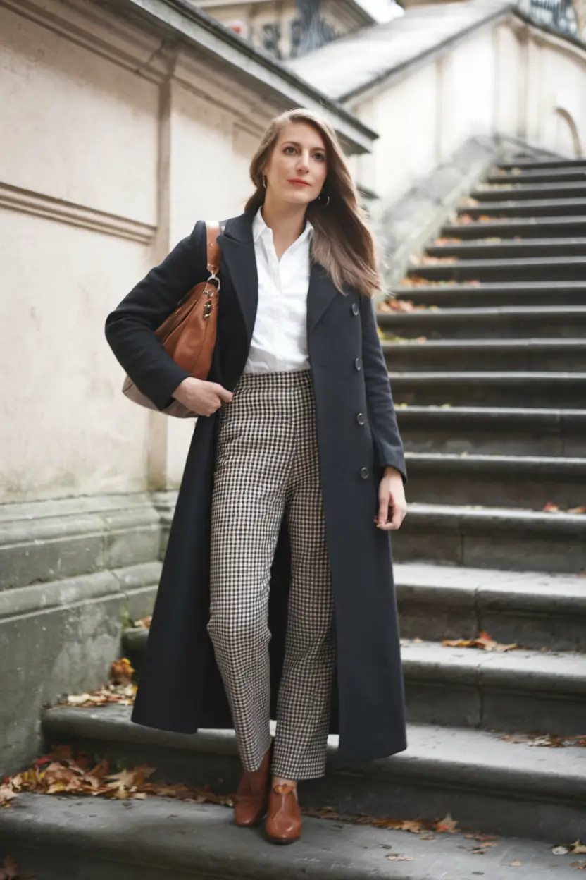 fall old money outfits casual Autumn Checks and Polished Navy