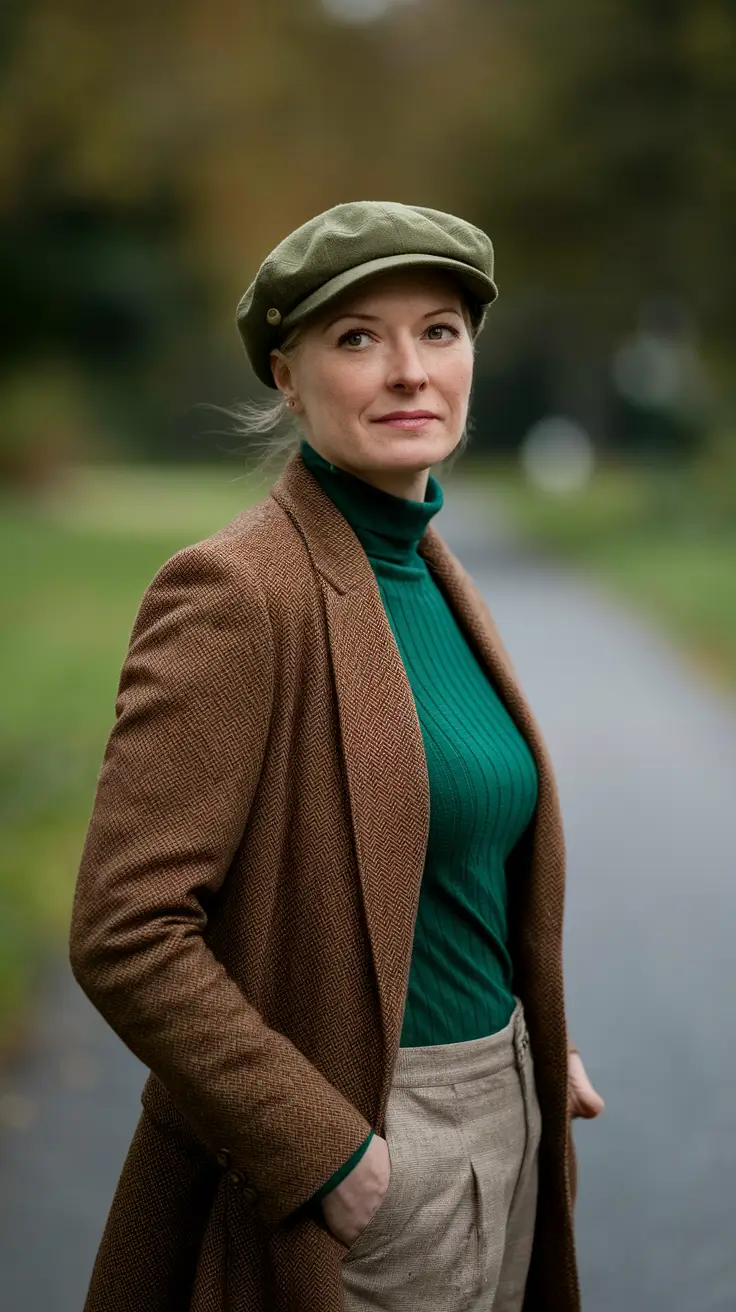 fall old money outfits pants Herringbone and Hunter Green