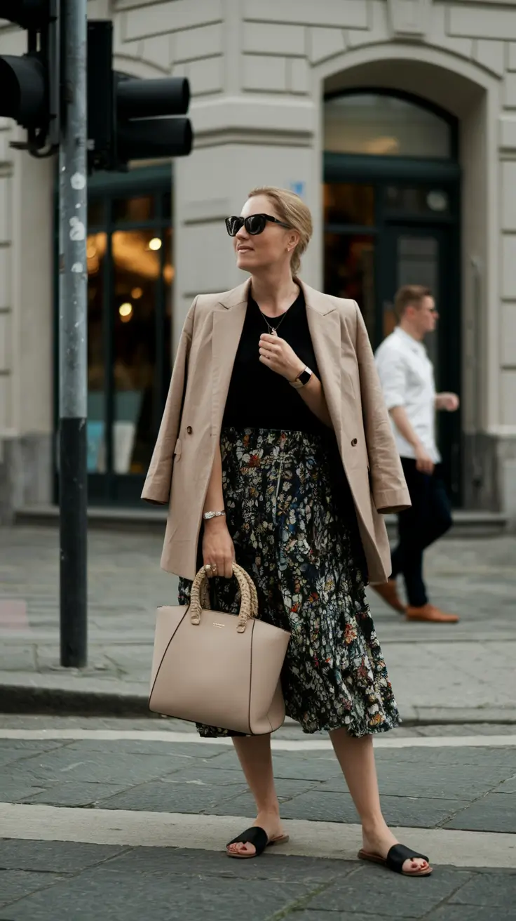 fall transition outfits Florals and Neutrals in Perfect Balance