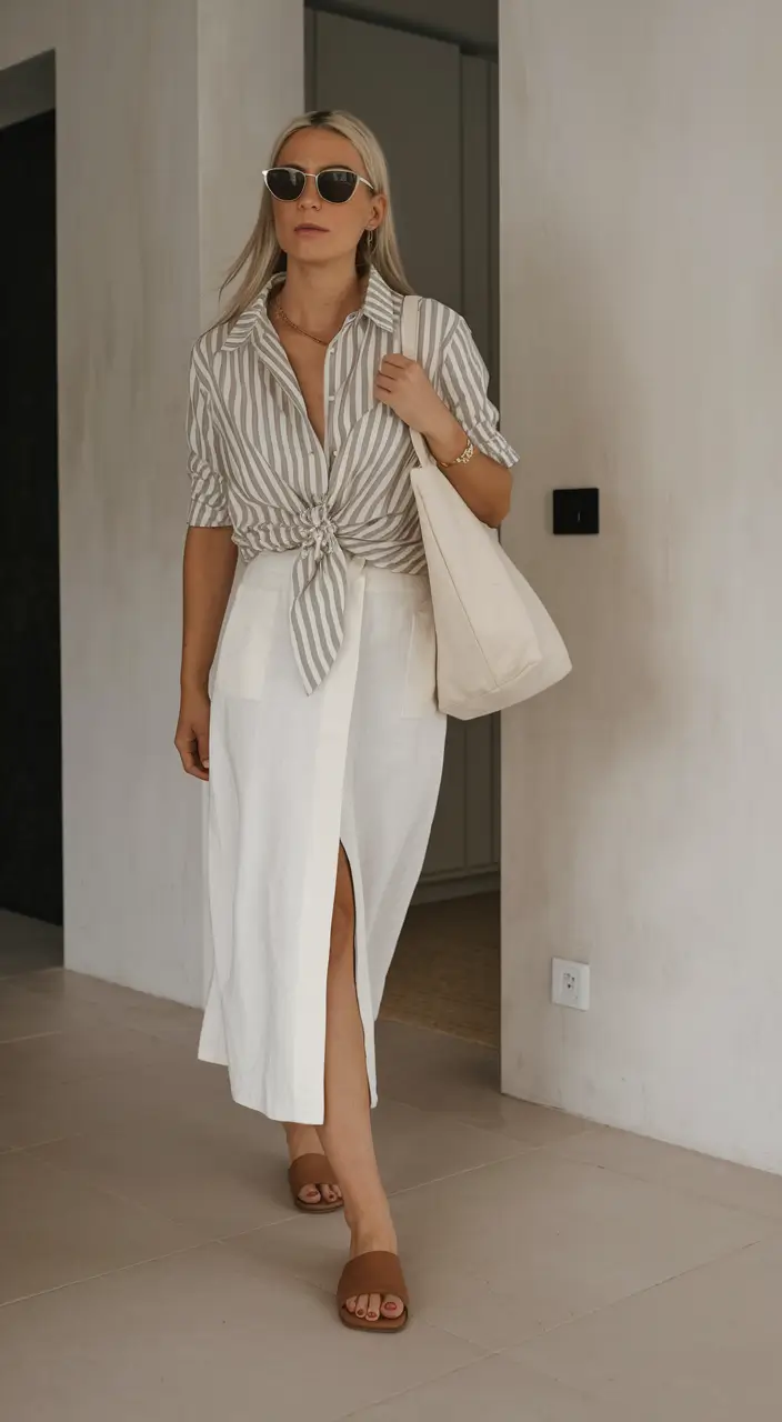 fall transition outfits Striped Ease for Hot Fall Afternoons