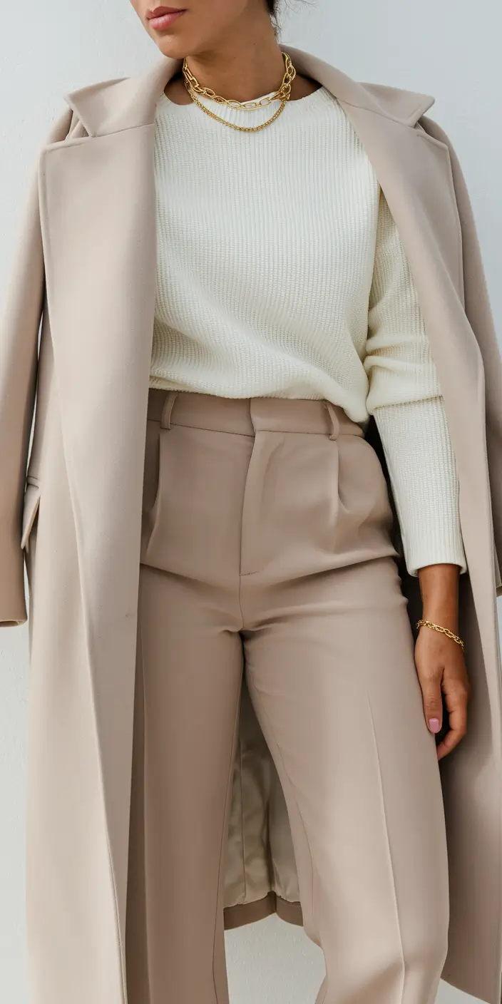 fall transition outfits Layered Neutrals for a Minimalist Mood