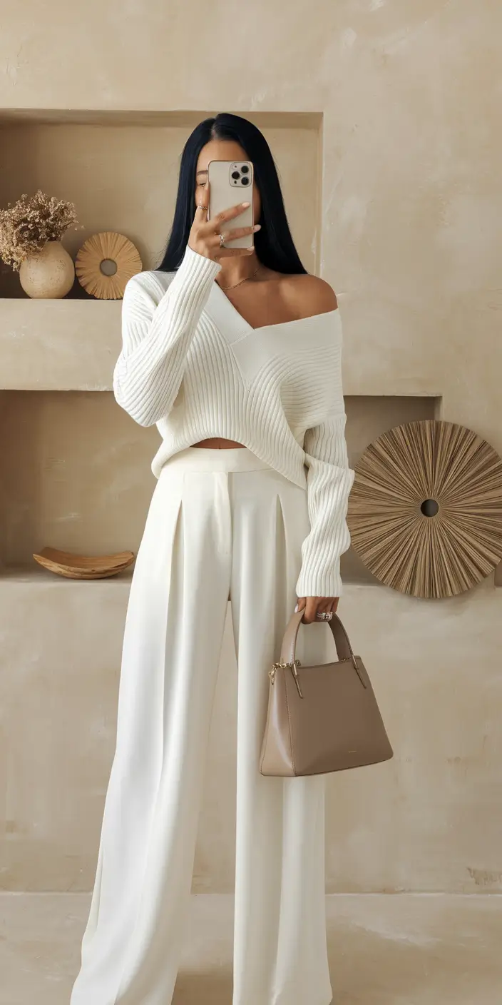 fall transition outfits Monochrome Cream for Soft Evenings