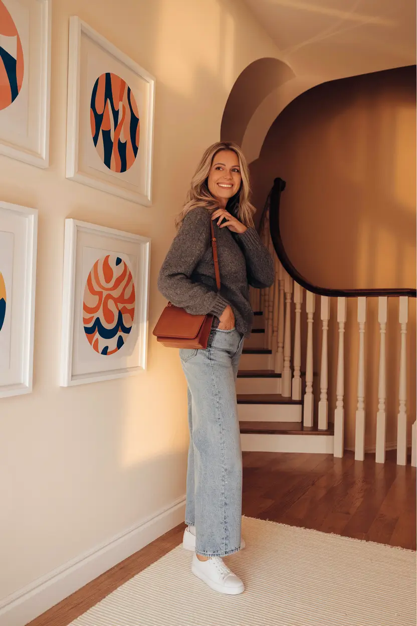 early-fall-outfits-casual Cozy-Gray-Knit-Simplicity