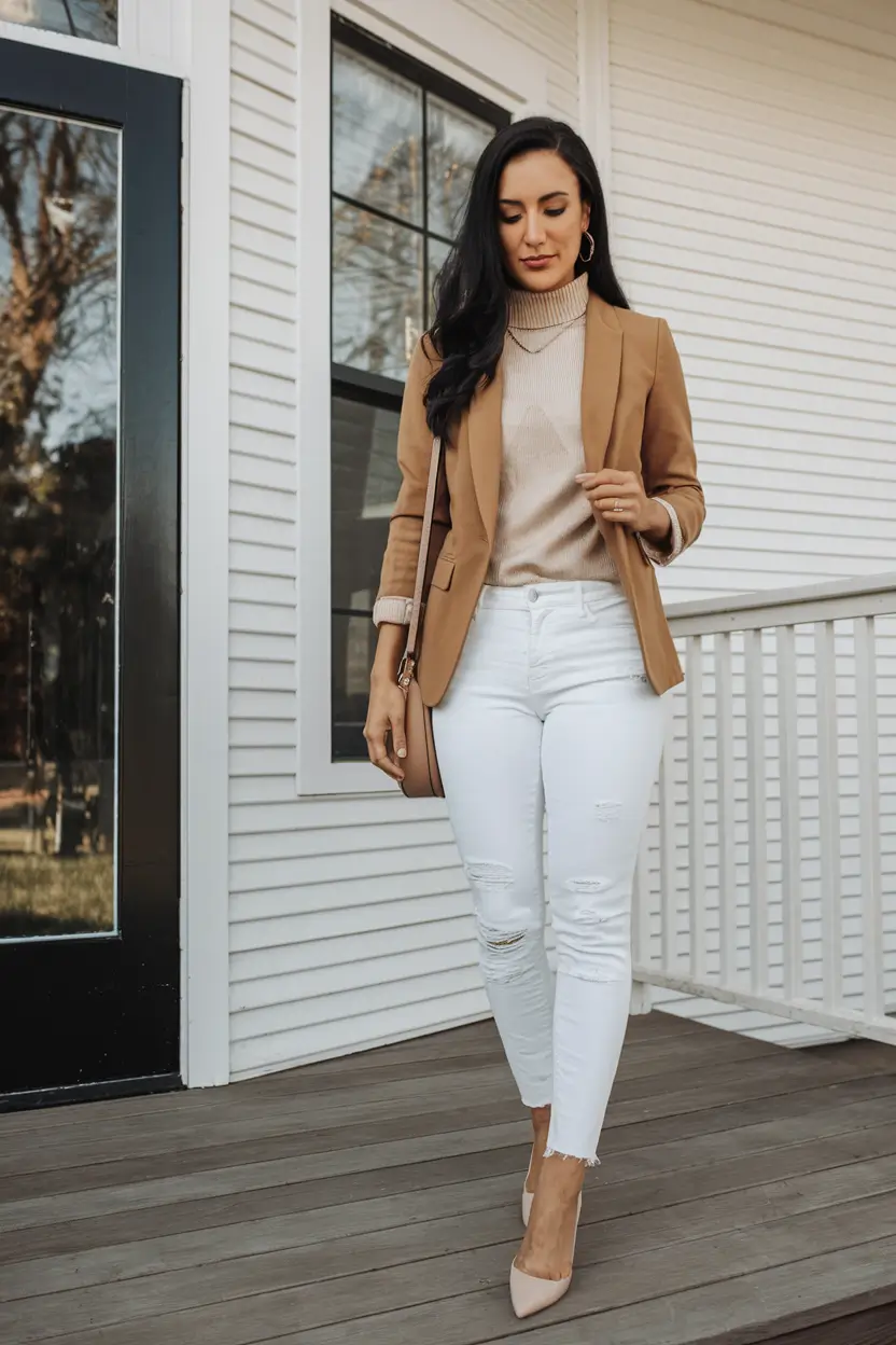 labor day outfits women Polished Neutrals with a Structured Blazer