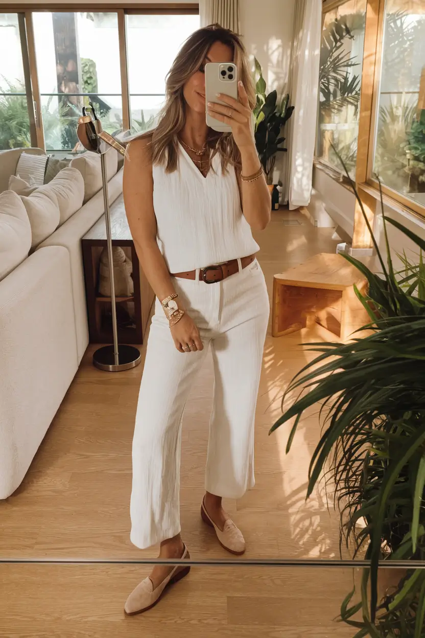 labor day outfits women relaxed summer vibes in white linen