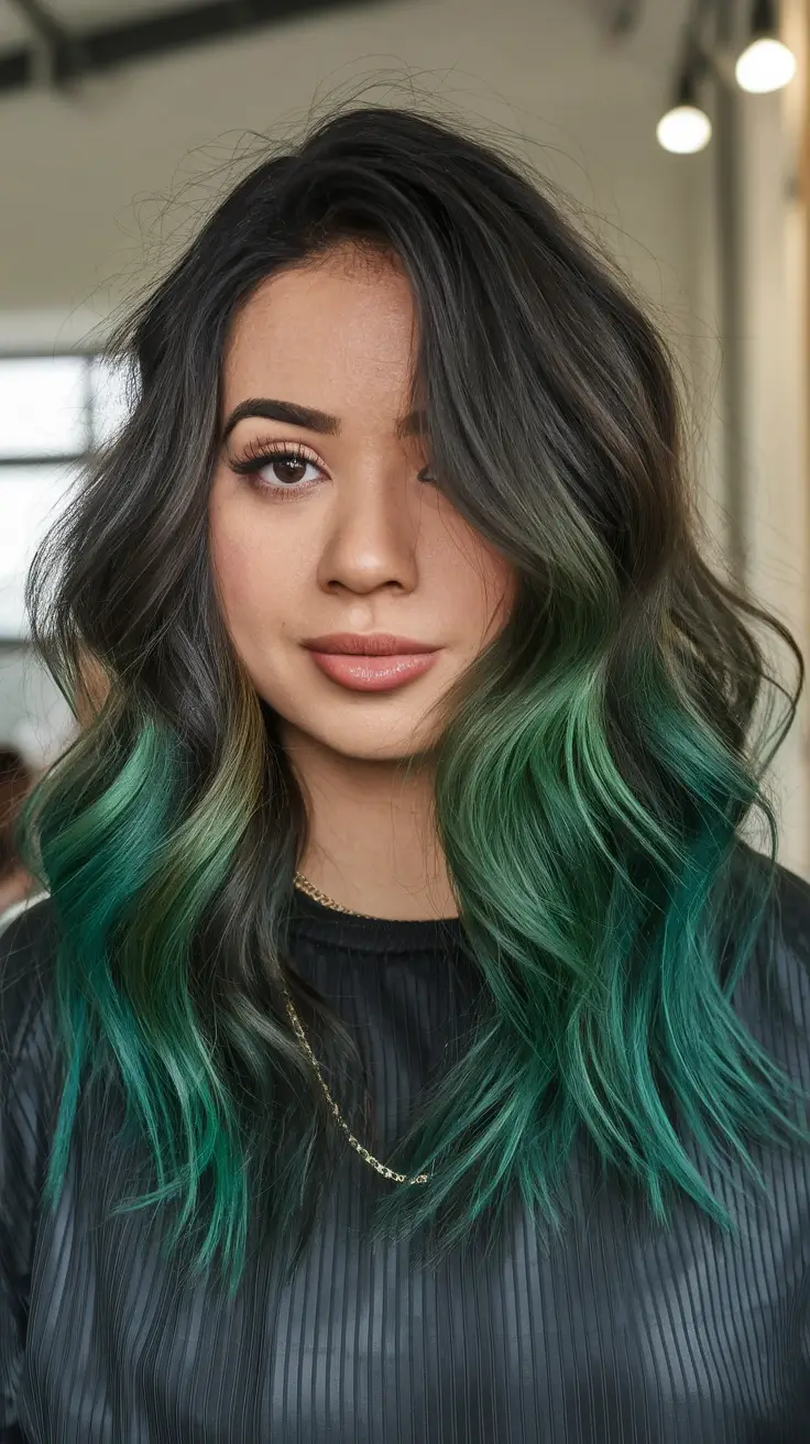 end-of-summer-hair-color-ideas-2025-Bold-Emerald-Tips