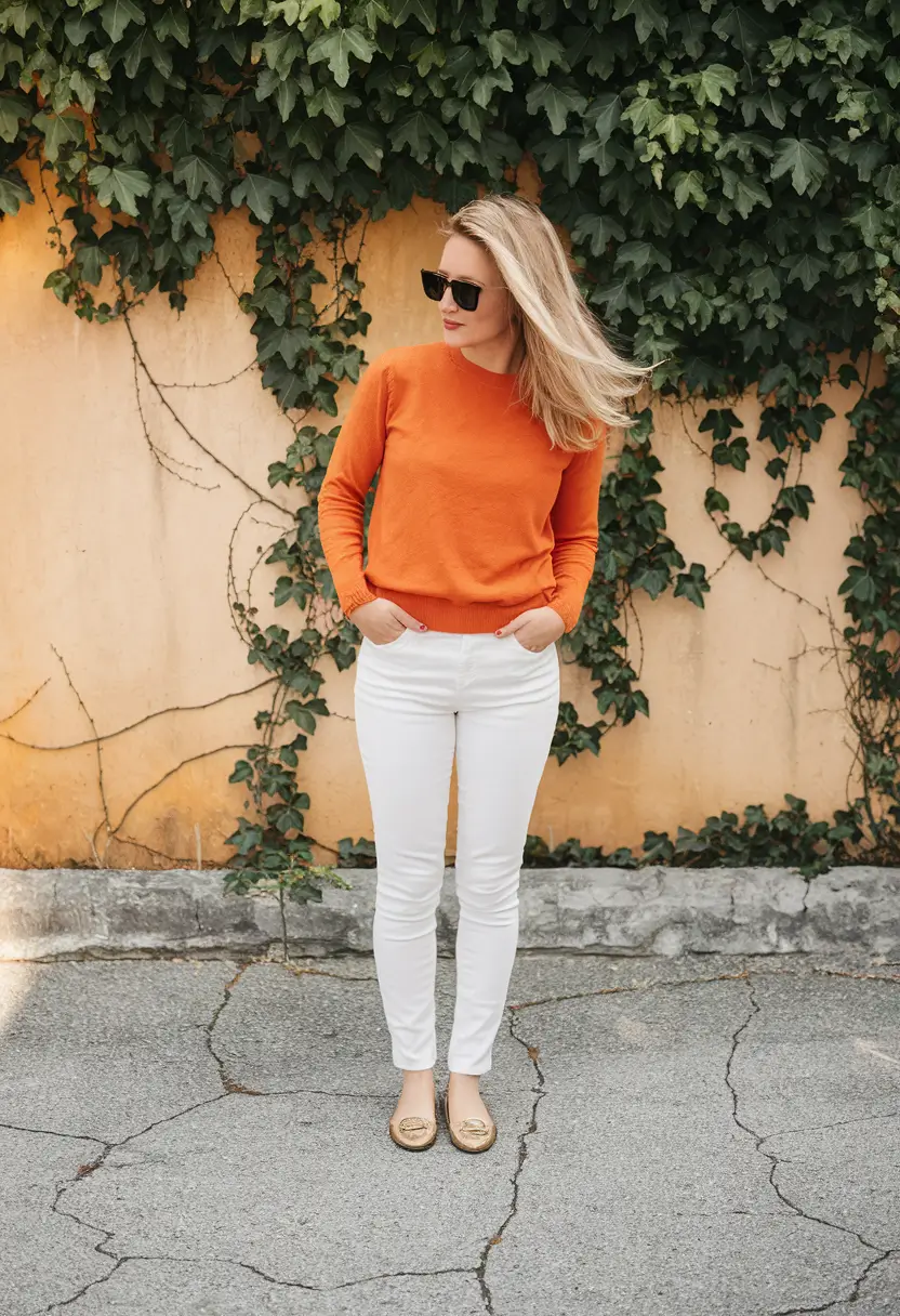 labor day outfits women bold and bright in tangerine