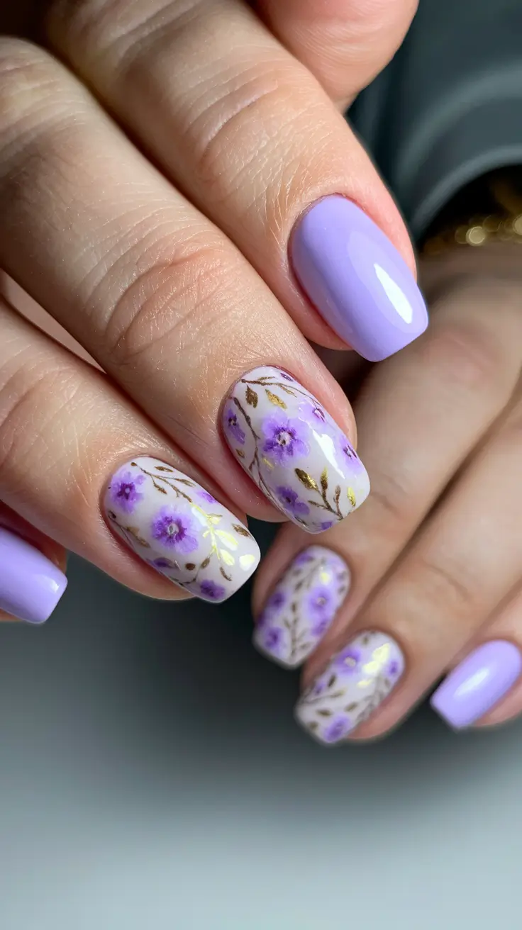 august nails designs short gel Lavender Fields with Golden Petals