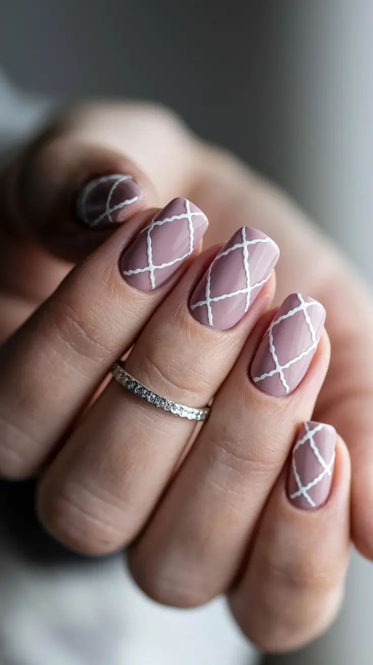 august nails designs ideas Mauve Grids with a Quilted Effect
