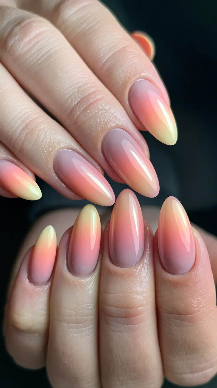 august nails designs almond Sunset Gradient Almond Glow