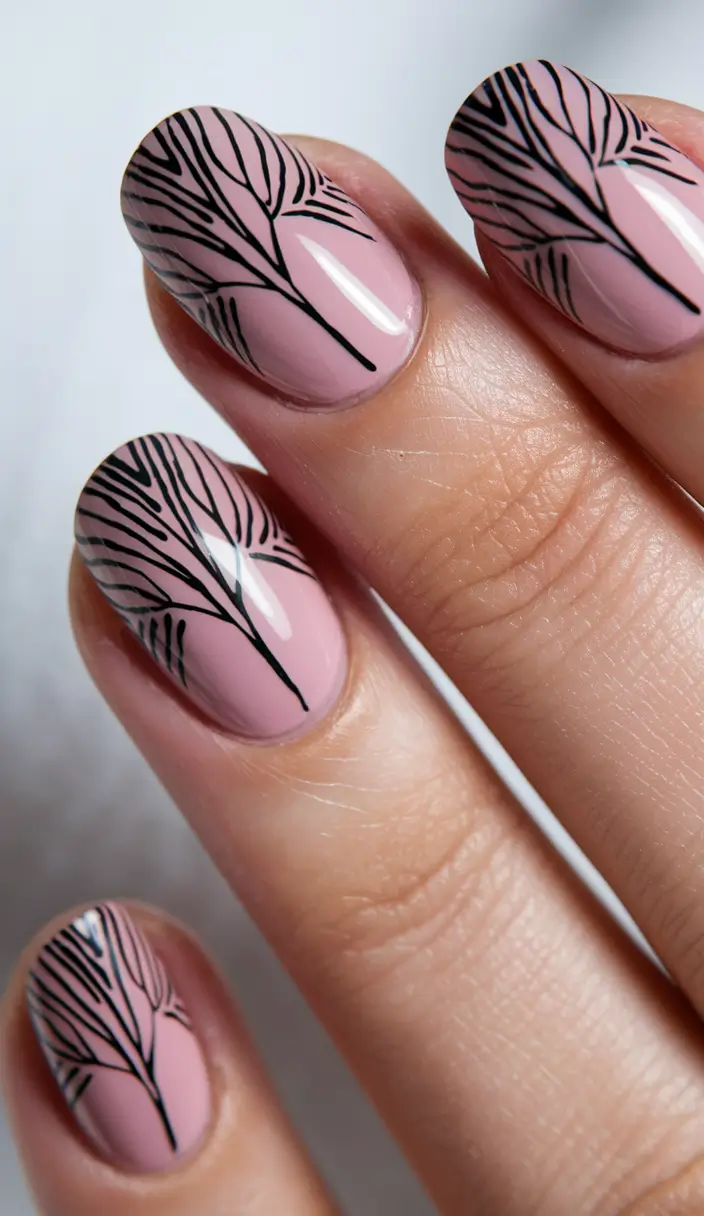 august nails designs short Botanical Line Art on Dusty Mauve
