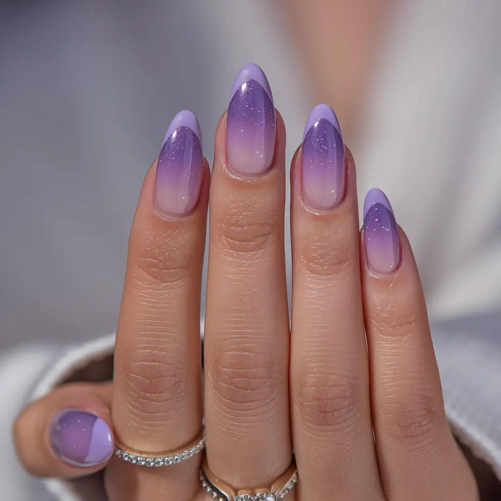 august nails color ideas Violet Ombré French with a Hint of Stardust