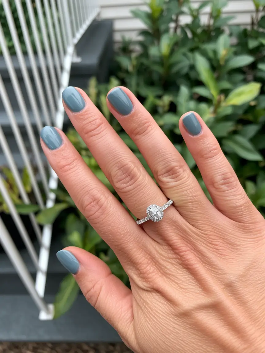 august nails color ideas Slate Blue Calm on Short Natural Tips