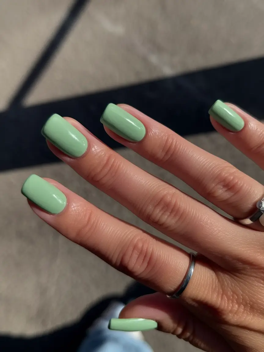 august nails color ideas Sage Latte Square