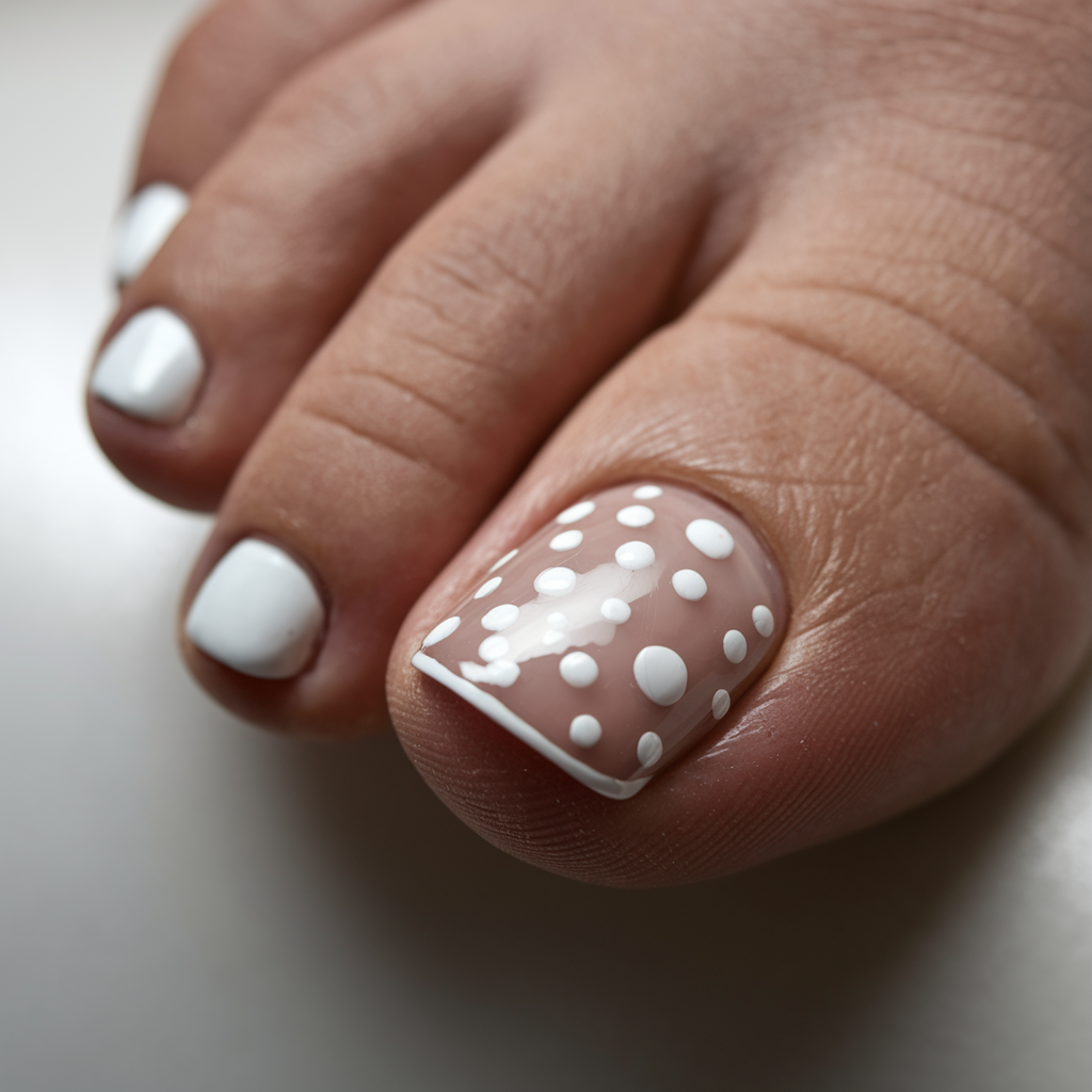 august toe nails Soft White Hearts on a Minimalist Canvas