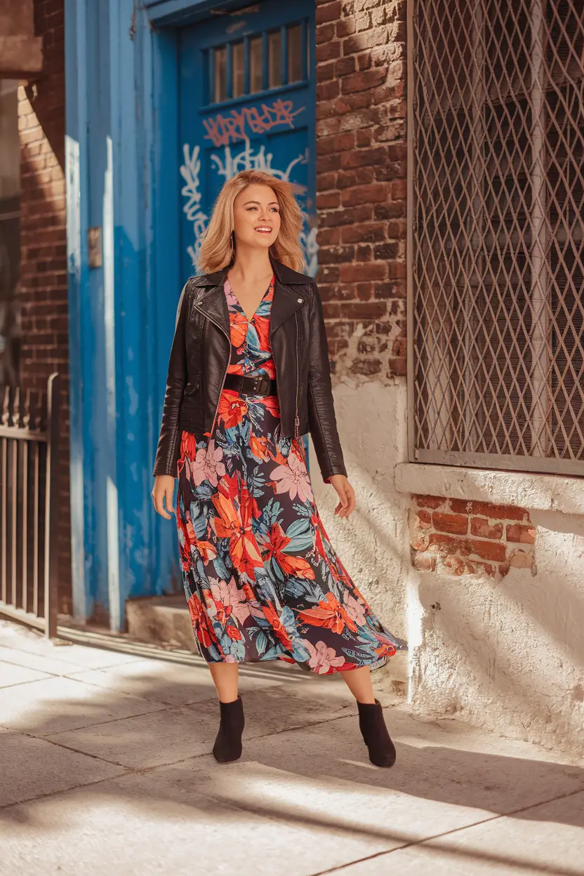 autumn outfits inspiration Bold Florals Meet Downtown Edge