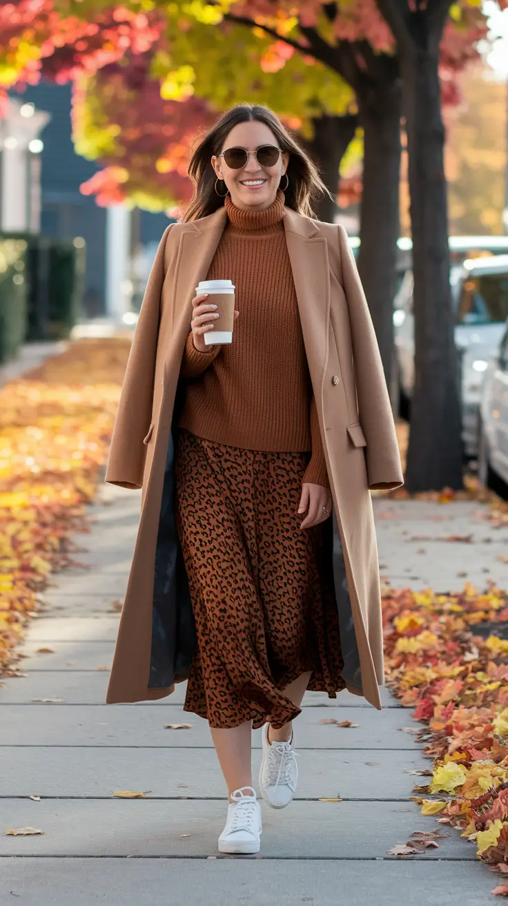 autumn outfits 2025 Warm Spice Tones and Subtle Print Play
