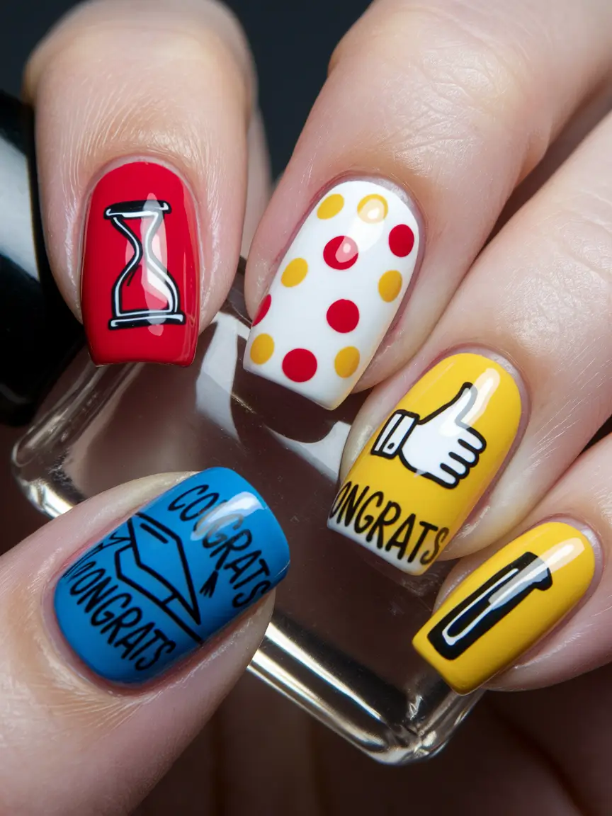 back to school nails-Congrats and School Spirit Nails with Bold Colors