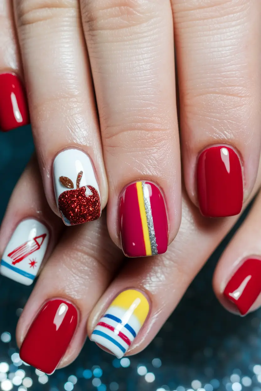back to school nails Classic Schoolhouse Red Nails