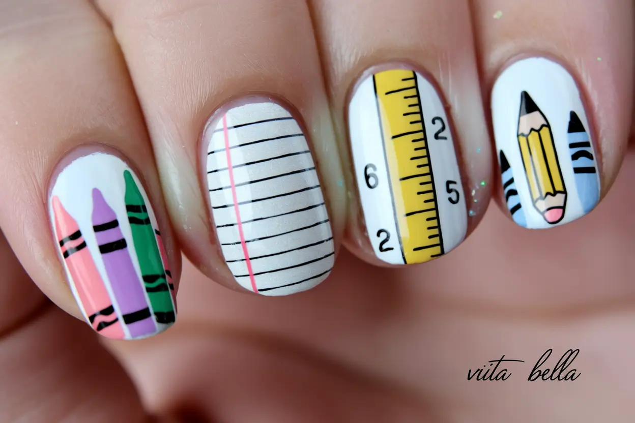 back to school nails+Crayon Color Explosion