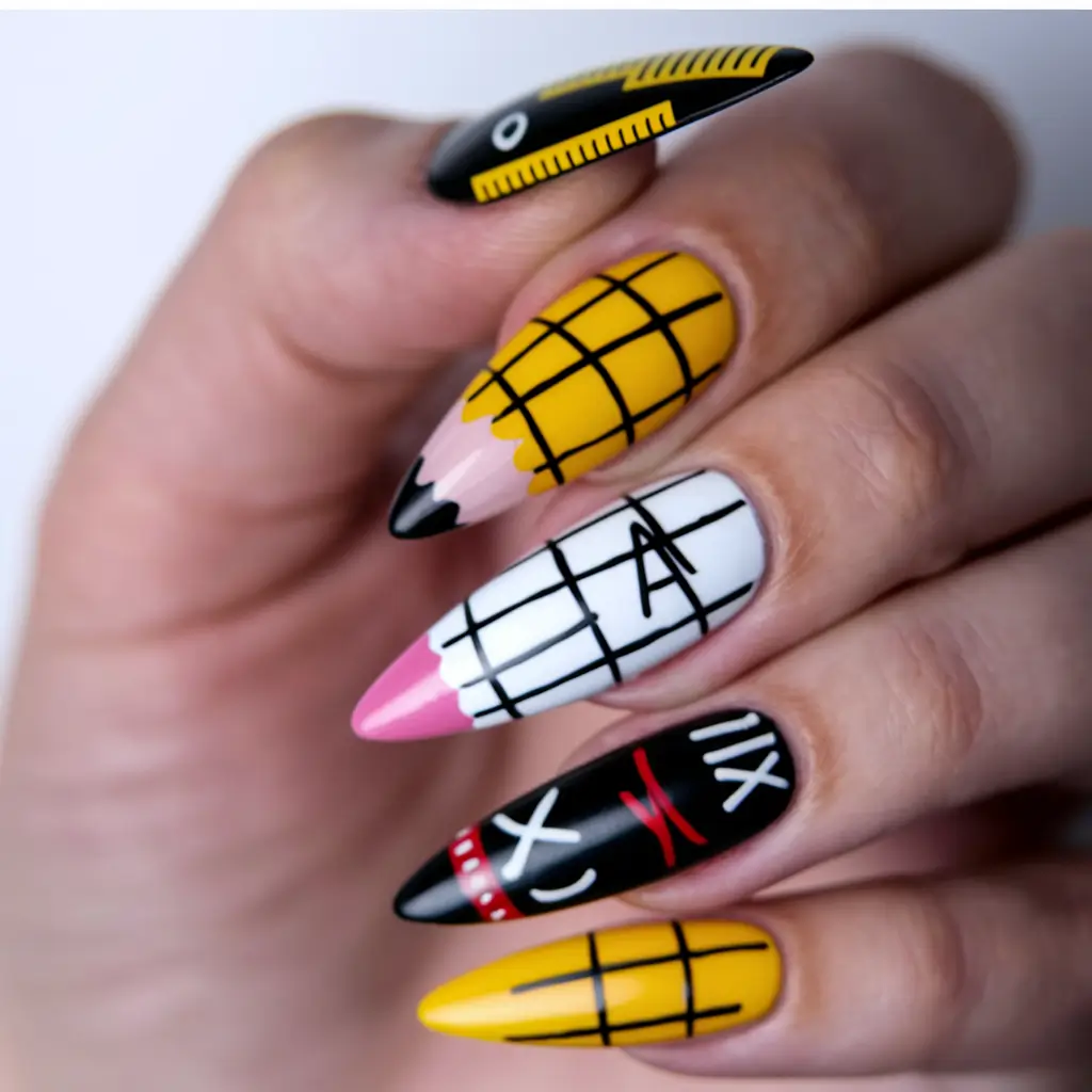 back to school nails Graph Paper Chic with Sharp Details