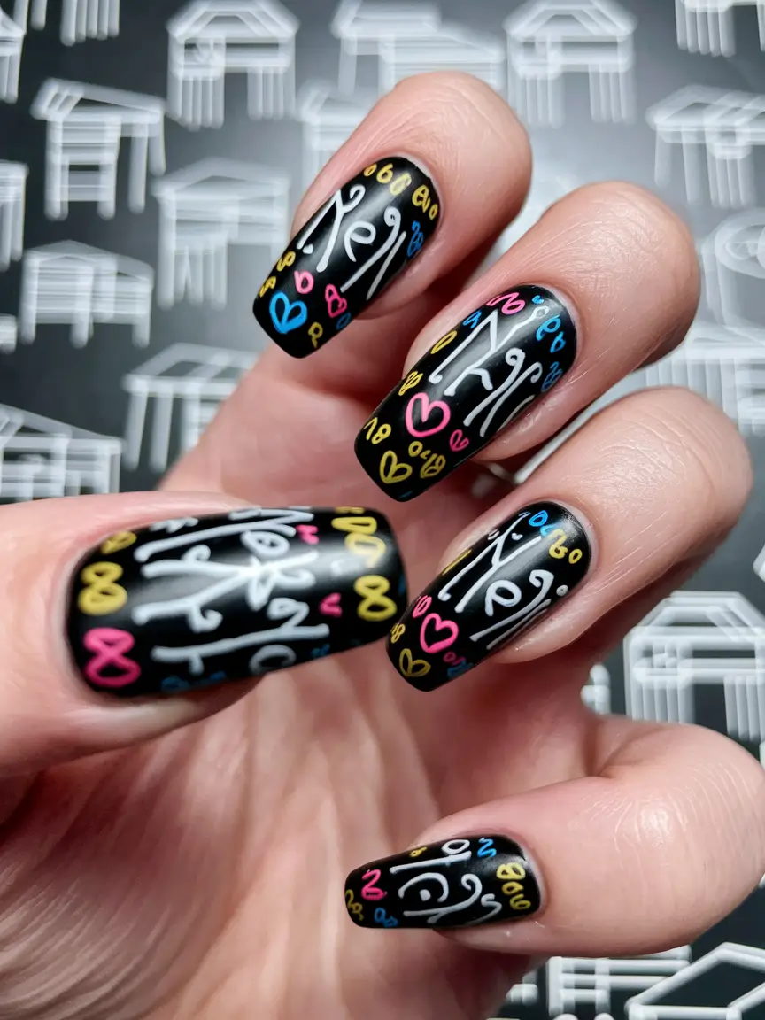 back to school nails Chalkboard Doodles with a Twist