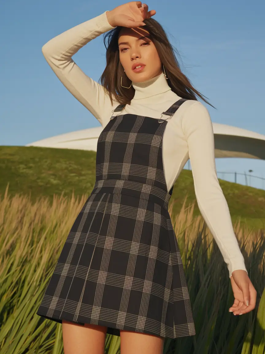 back to school outfits for teens 2025 Bold Plaid Meets Timeless Turtleneck