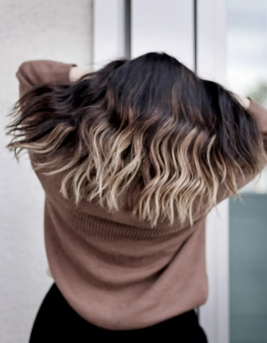 hair color trends Dark Roast Roots with Blonde Ripple Waves