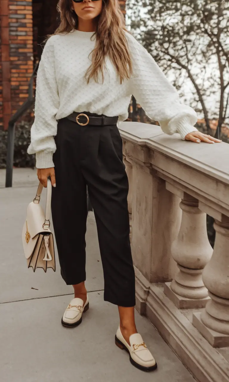fall capsule wardrobe work Textured Knit Meets Smart Tailoring