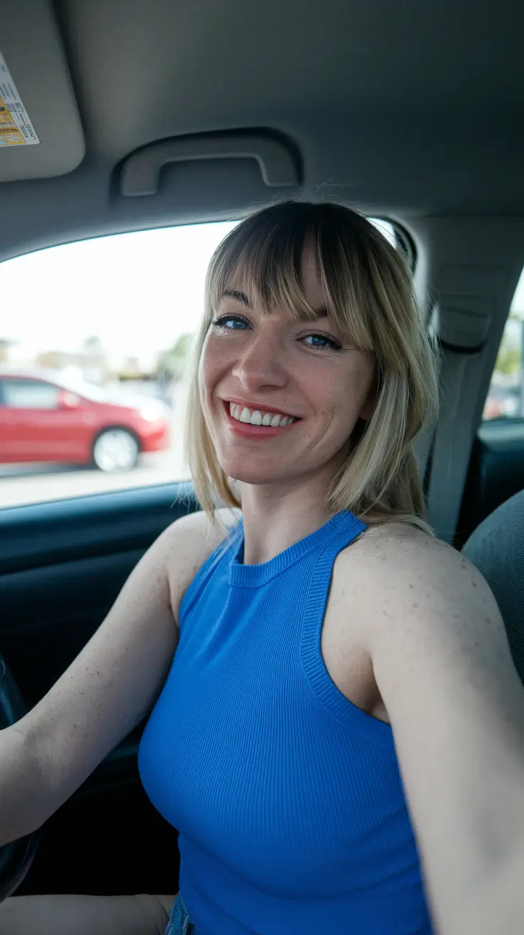Chic Haircuts Fall Classic Blue Tank and Casual Blonde Shag