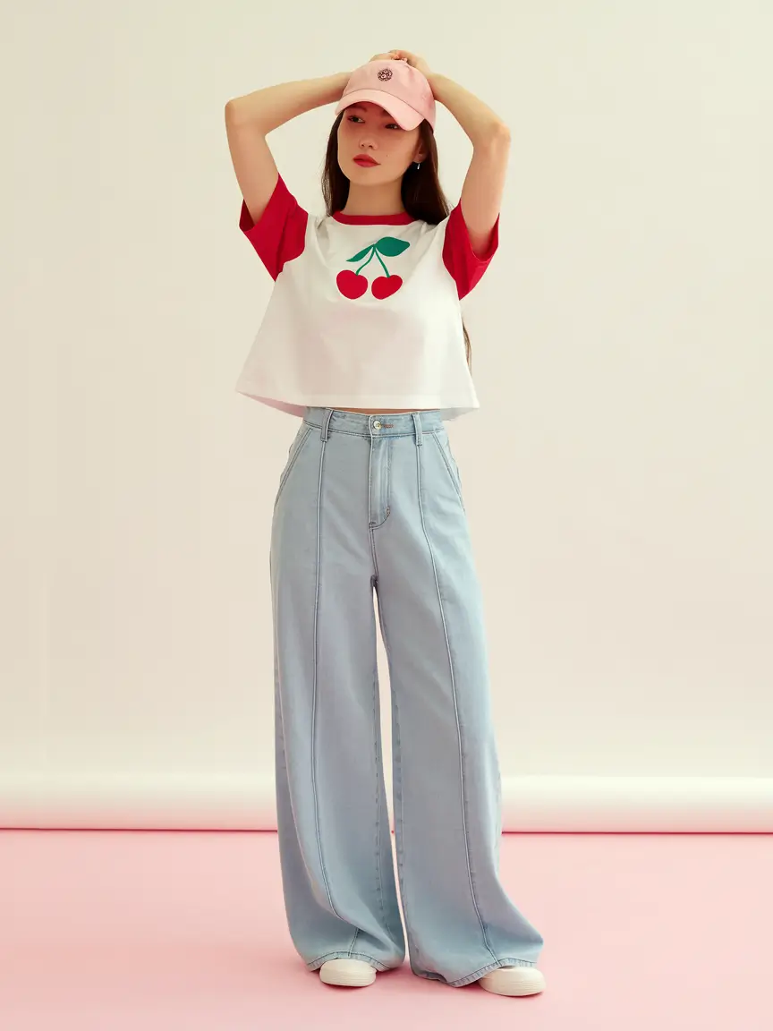 comfy school outfits 2025 Rainbow Stripes & Denim Playfulness