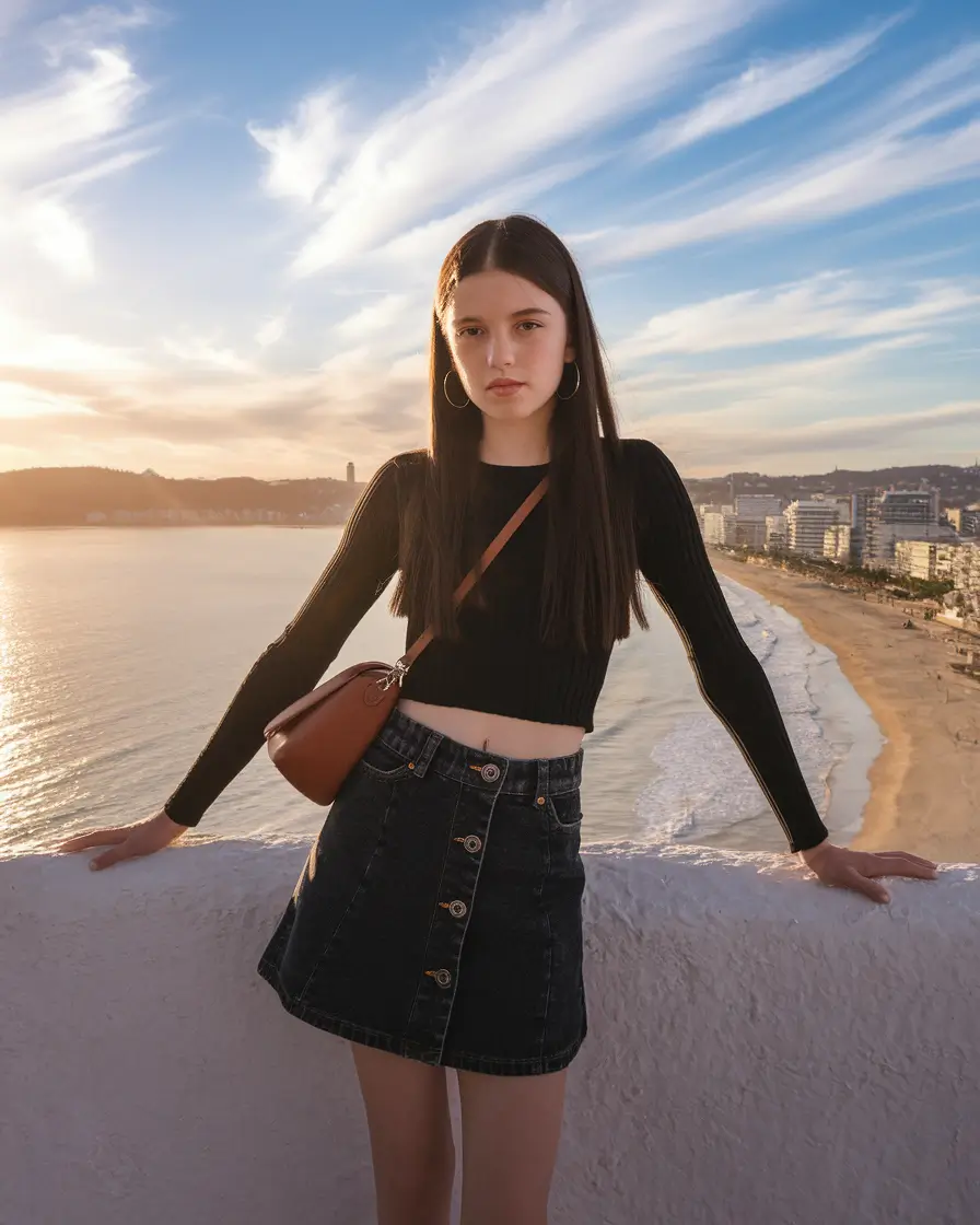 comfy school outfits Black Crop Energy with Coastal Edge