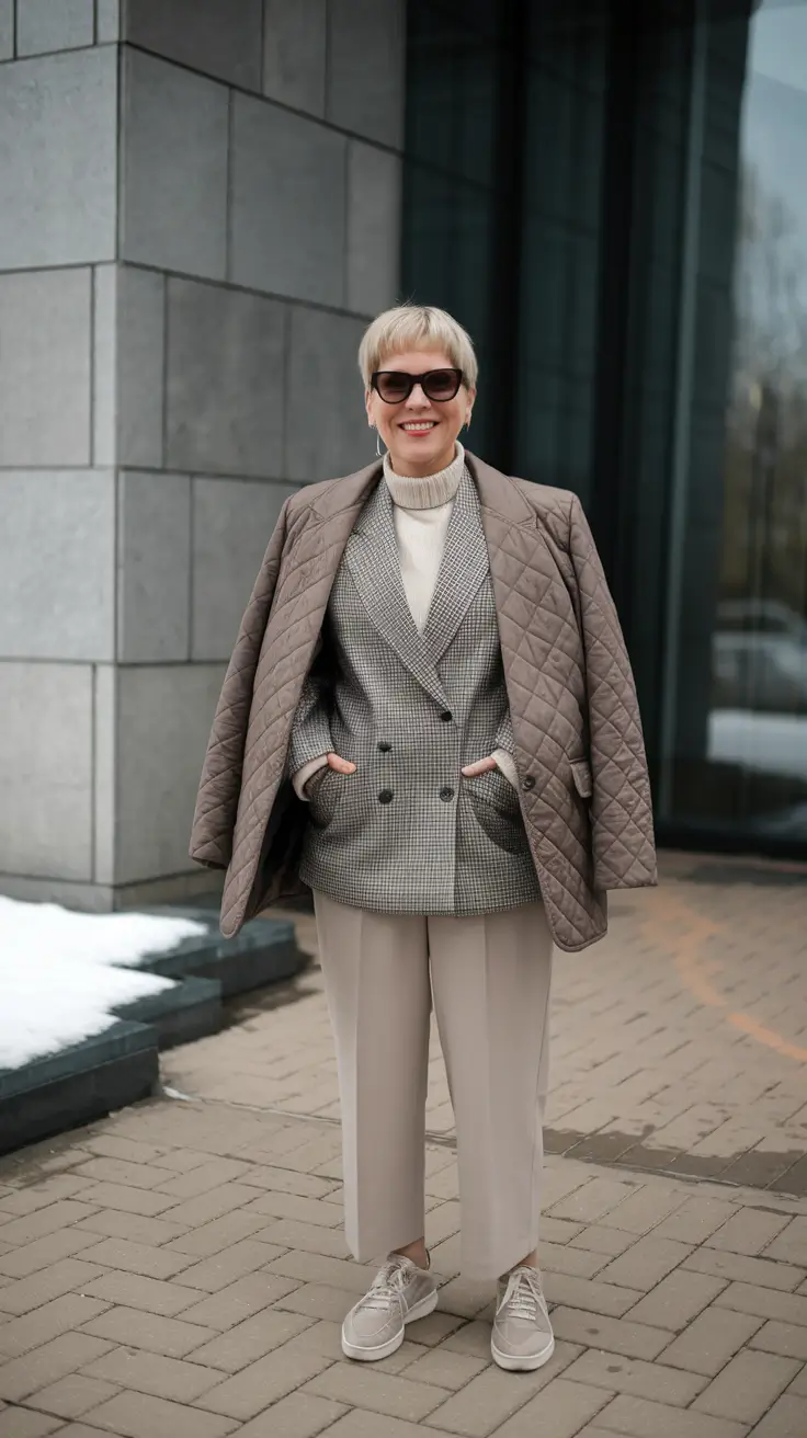 fall outfits for women over 60 casual Modern Layers with Masculine Energy