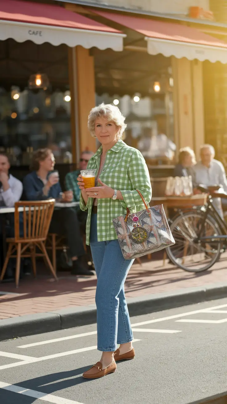 fall outfits for women over 60 casual chic Checkered Charm and Coffee Break Vibes
