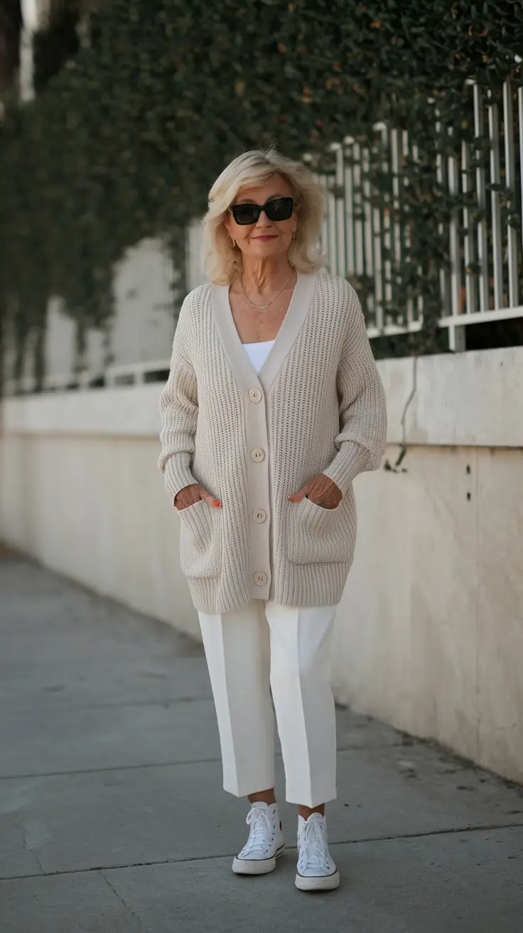 fall outfits women over 60 casual Cozy Minimalism in Soft Monochrome