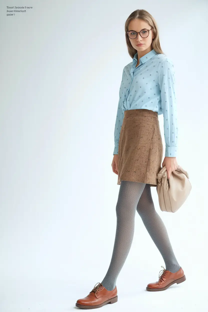 cute school outfits 2025 Light Blue Shirt and Brown Skirt Elegance