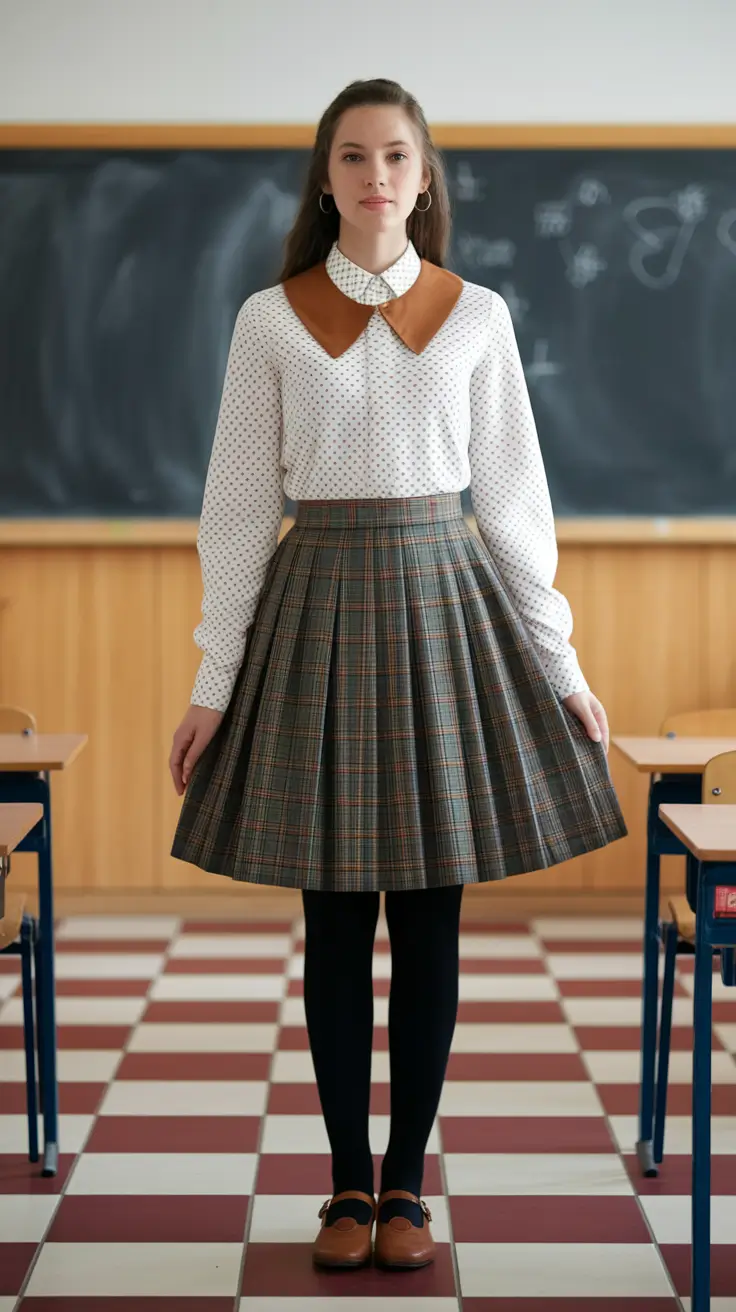 cute school outfits 2025 Classic Prep School Plaid Ensemble